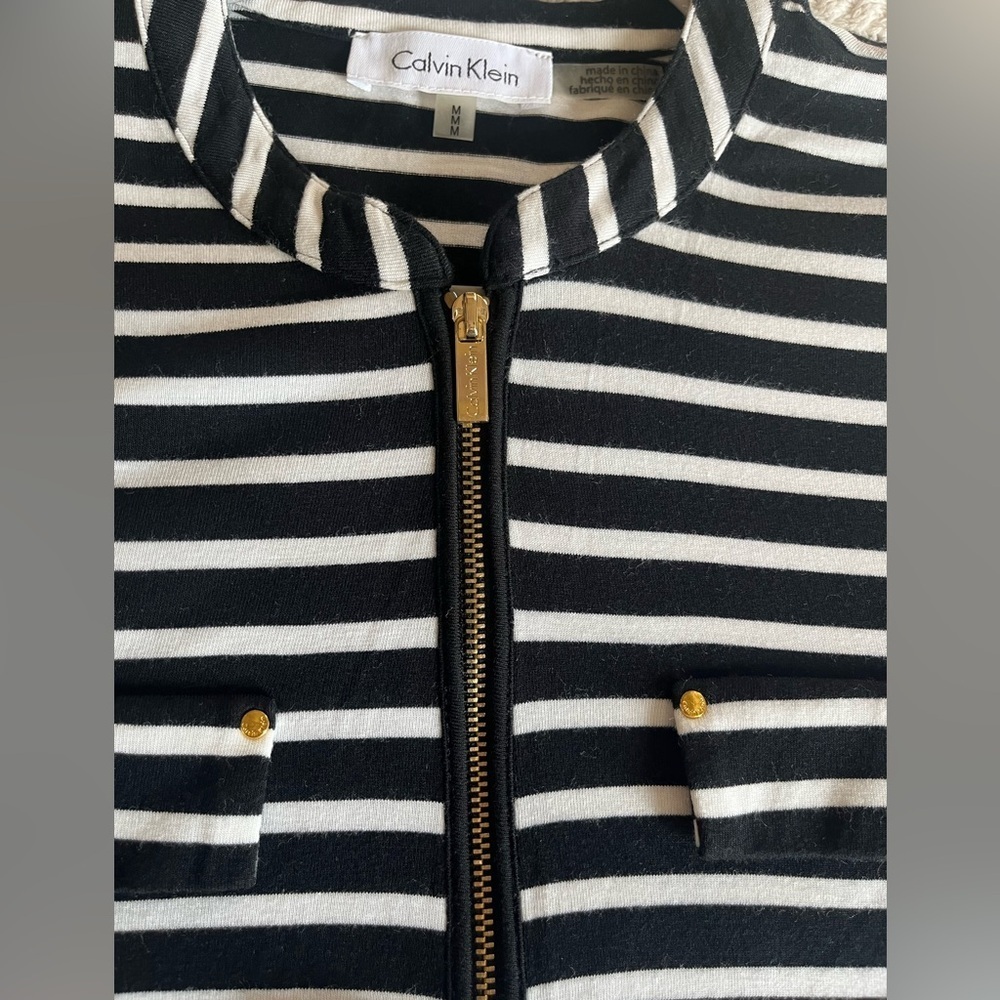 Calvin Klein Black & White Striped Rayon Blend 3/4 Sleeve Blouse Women’s Medium - Picture 9 of 11